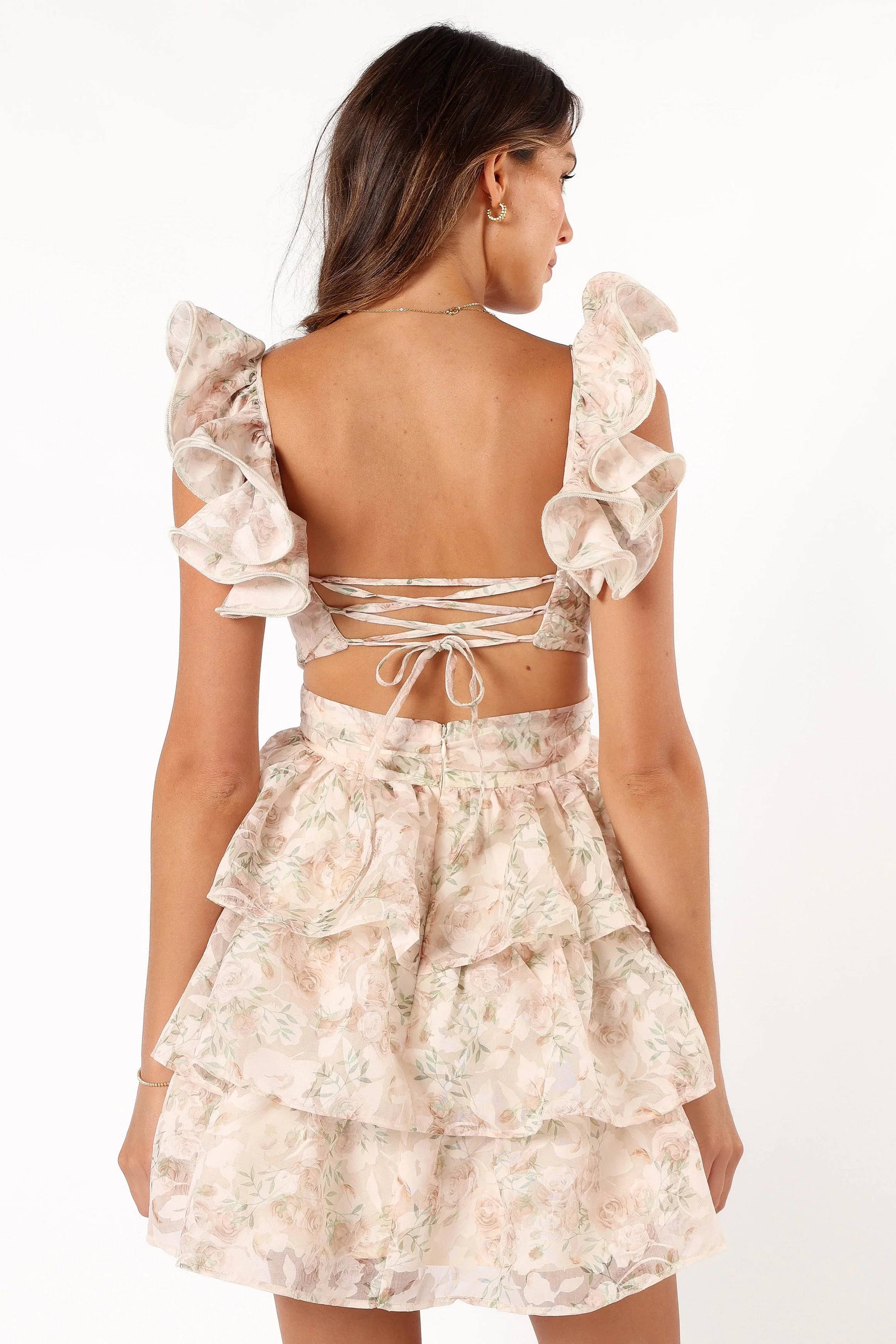 Leanna Tiered Mini Dress Rose Floral