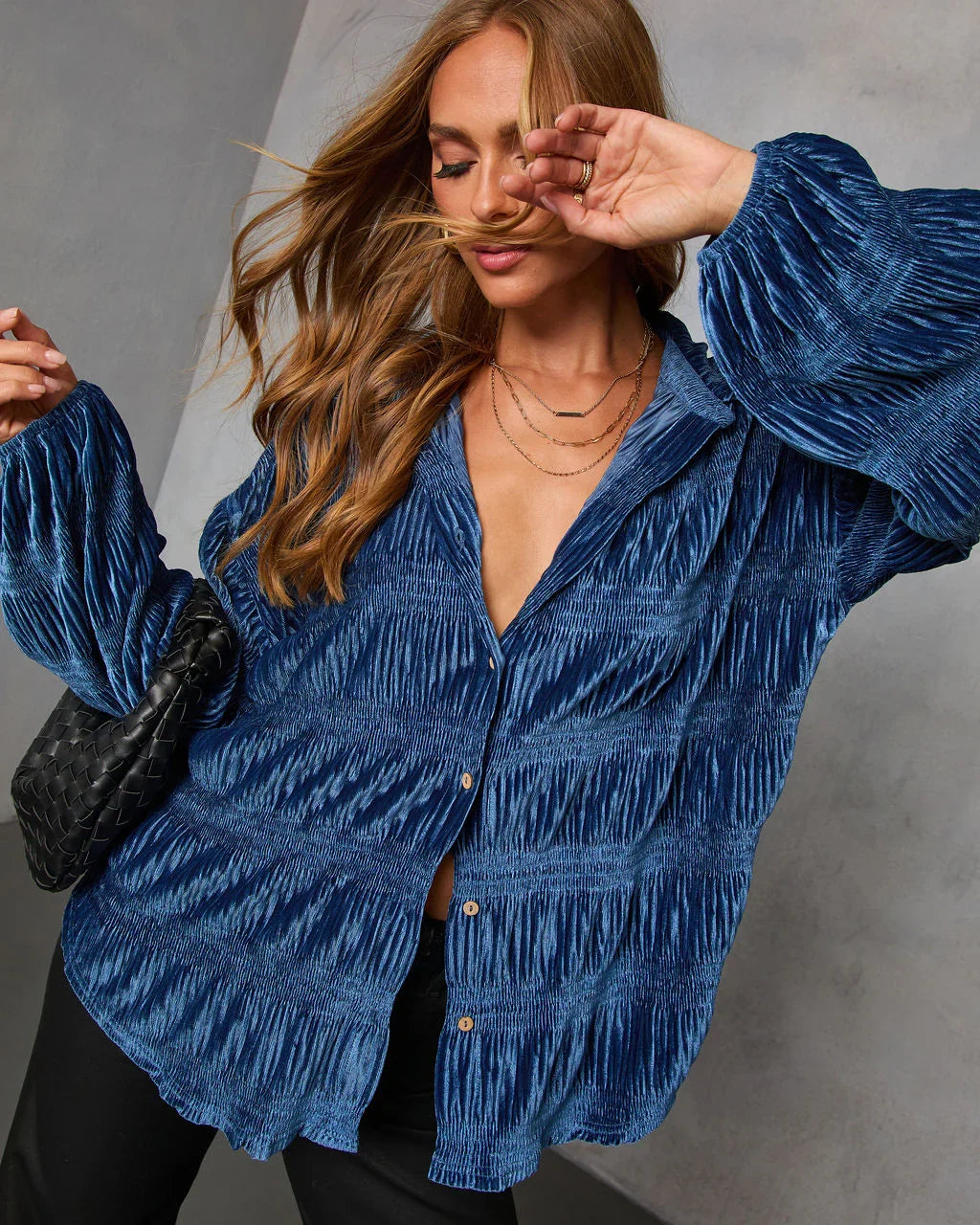 Bette Textured Velvet Button Down Top