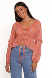 Isolt Tie Front Top Orange Paisley