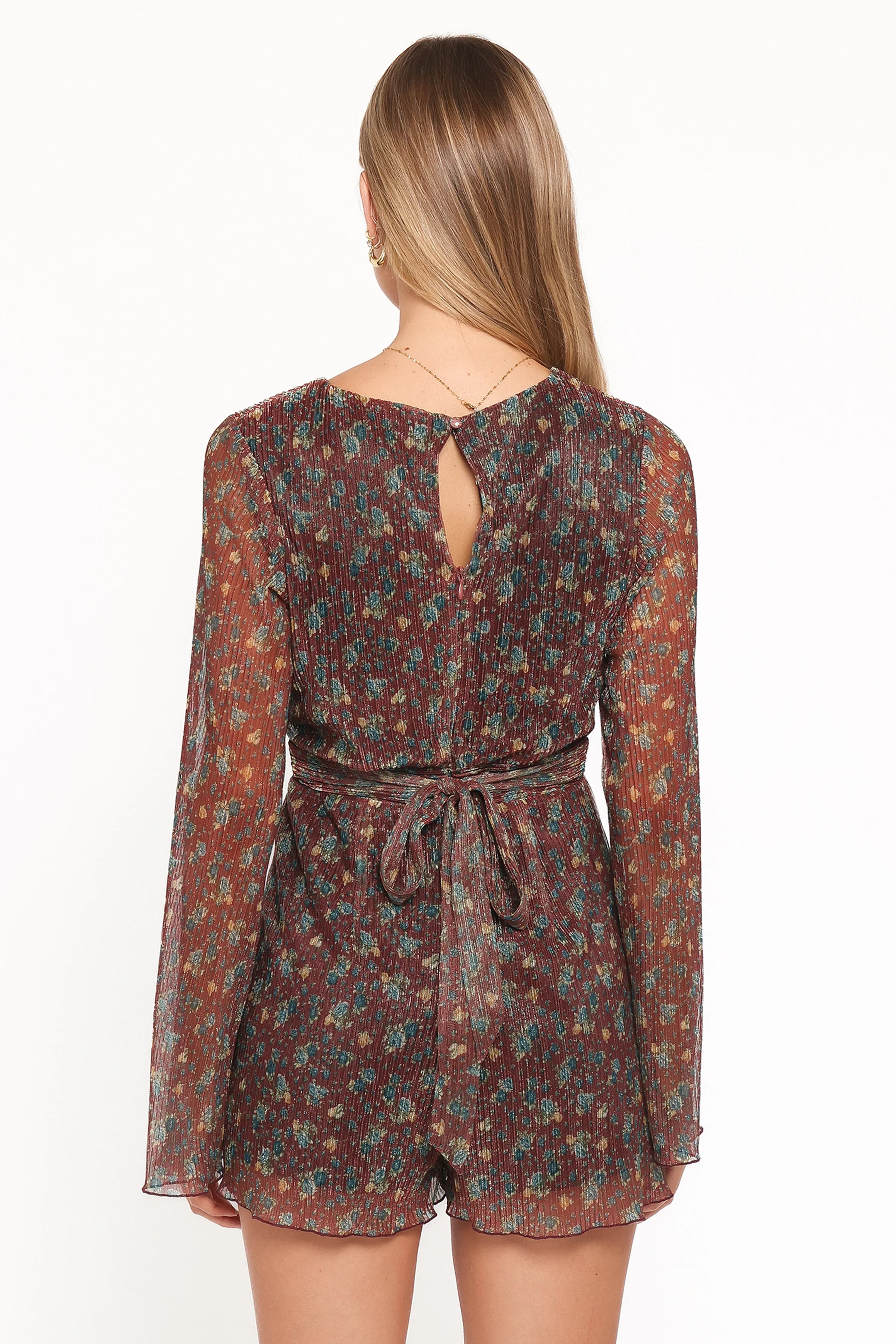 Rhiannon Long Sleeve Romper Brown Floral