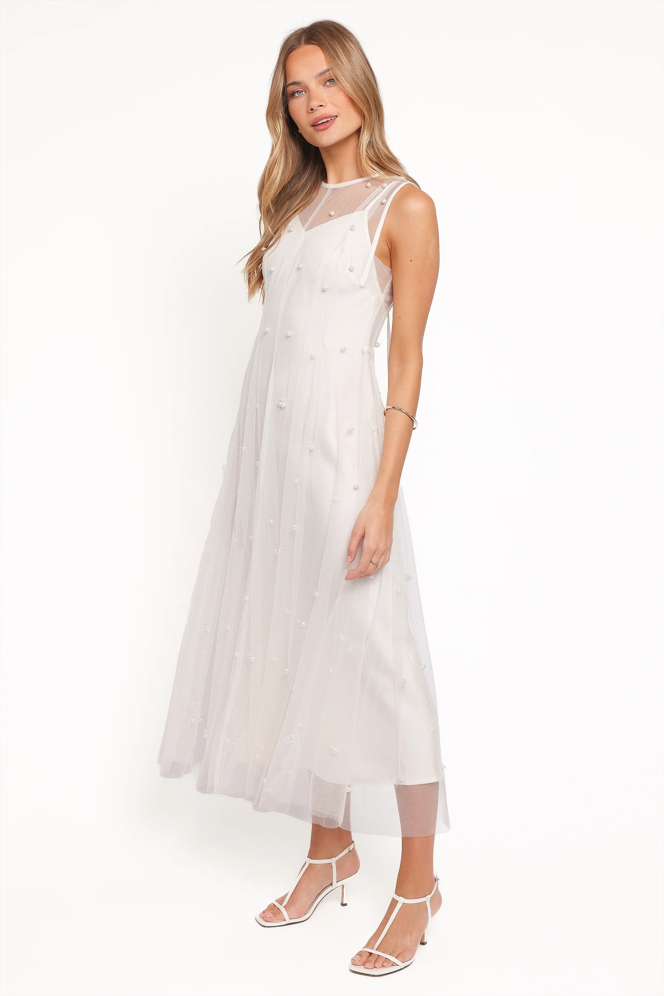 Yulia Pearl Midi Dress Ecru