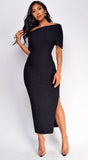 Lucretia One Shoulder Ribbed Midi Dress Black