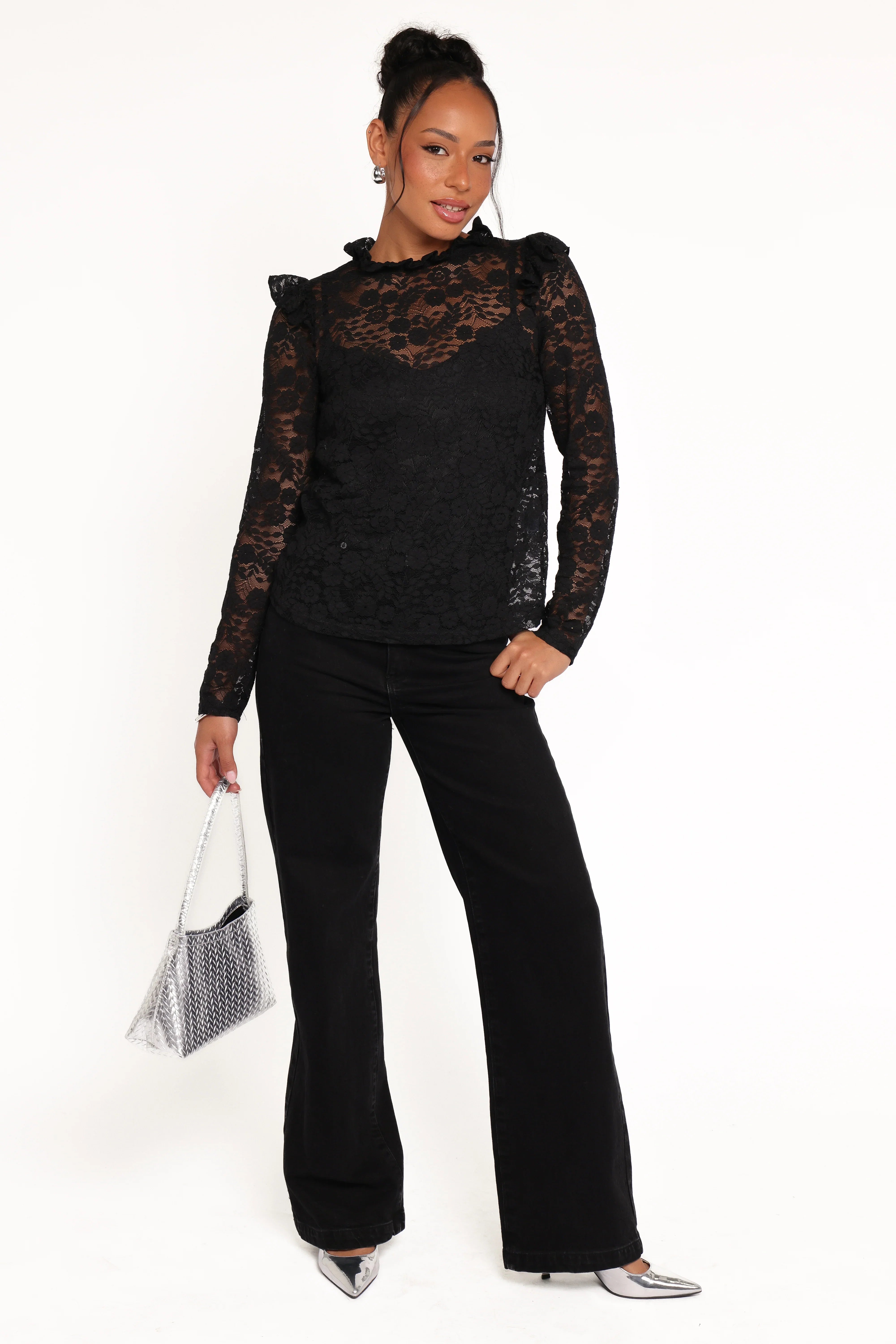 Lettie Lace Ruffle Top Black