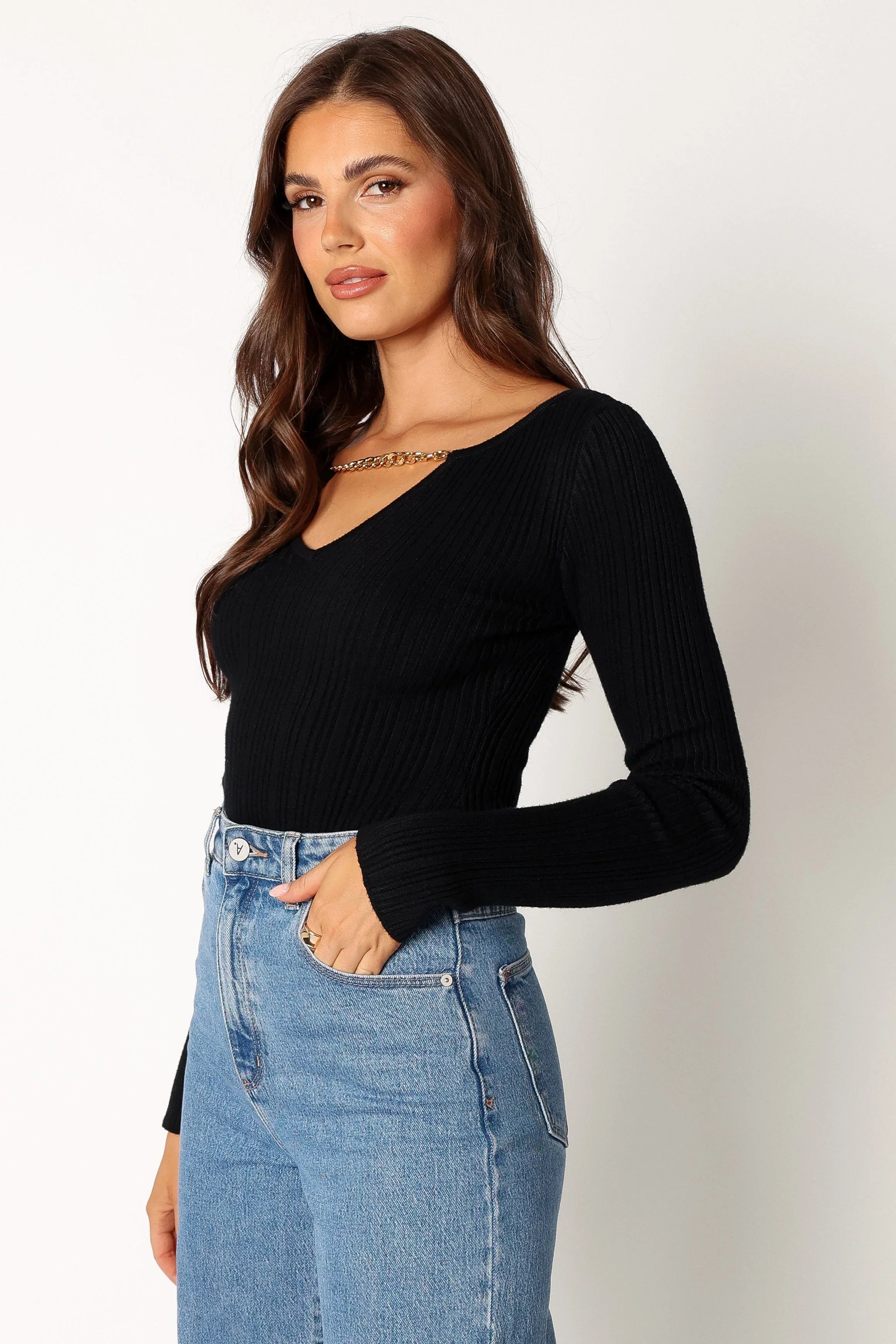 Ace Long Sleeve Knit Bodysuit Black