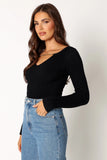 Ace Long Sleeve Knit Bodysuit Black