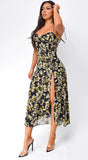Nikkie Floral Print Side Slit Midi Dress Black