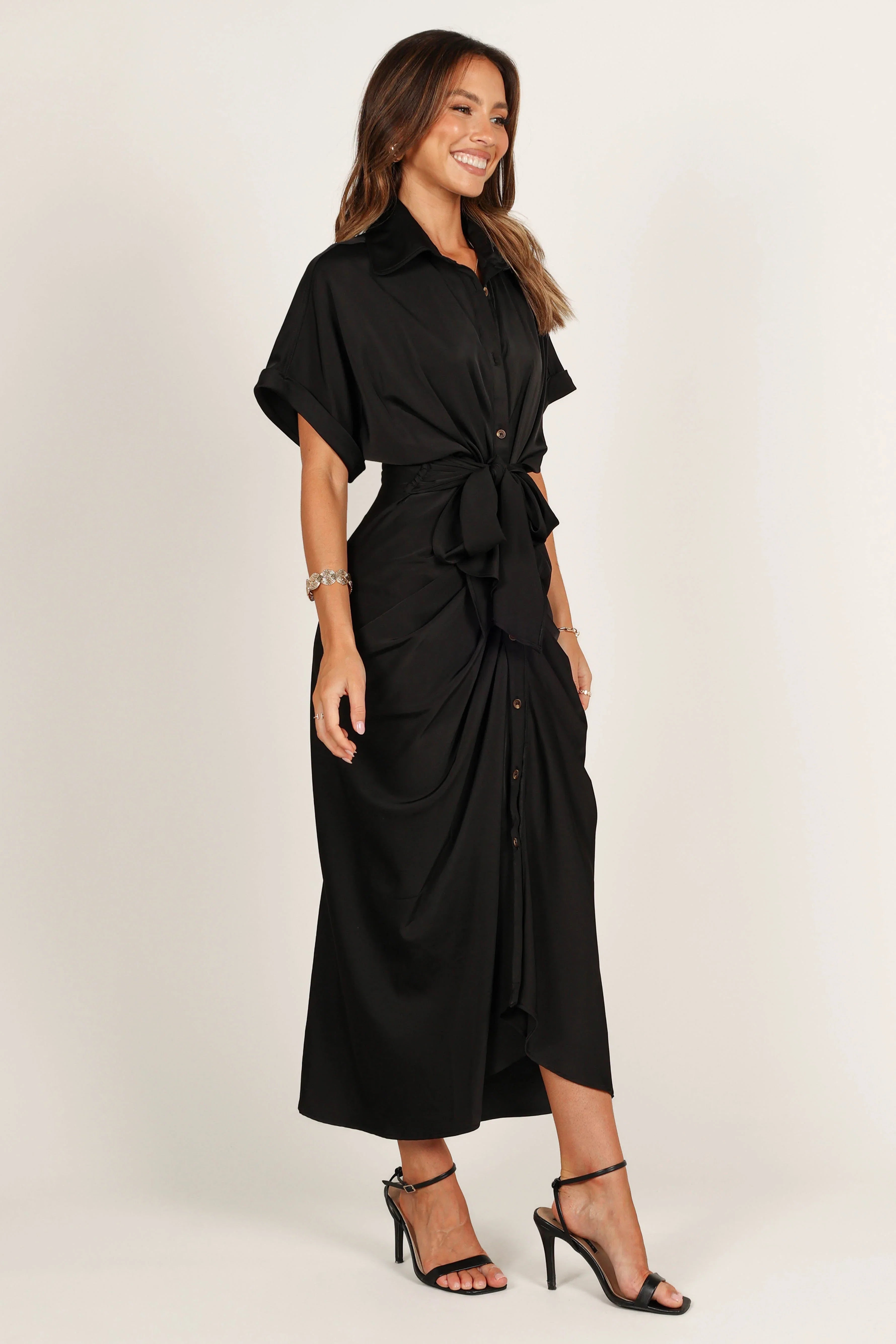 Stefan Wrap Front Midi Dress Black