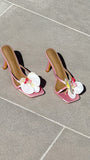 Megan Orchid Mules Pink Satin White