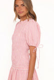 Kaelyn Gather Mini Dress Pink Stripe