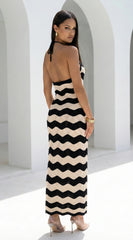 Solara Knit Halter Maxi Dress Cream Beige