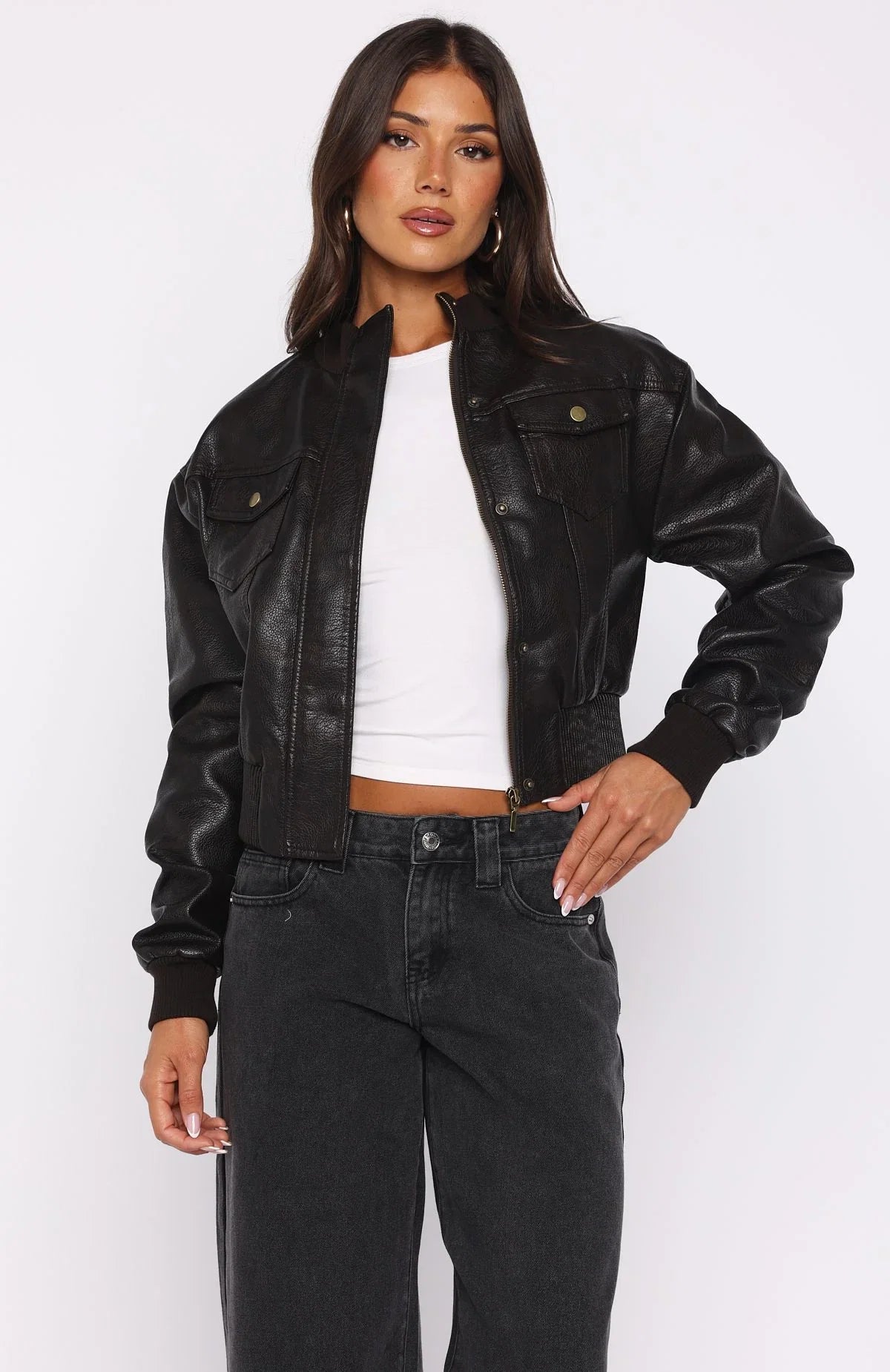Shes Sassy PU Jacket Coffee