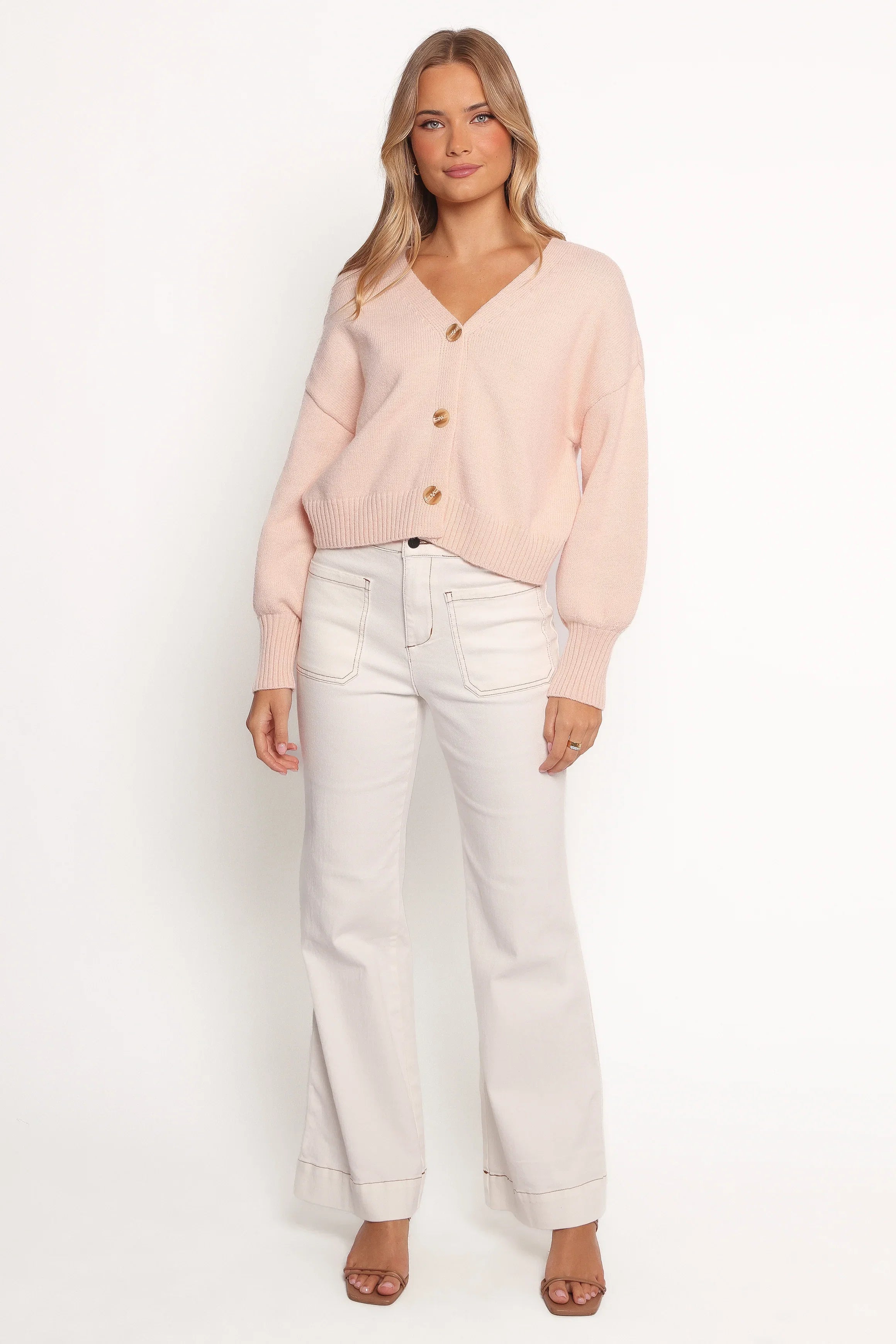 Isabel Button Front Cardigan Pale Pink