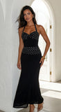 Zelara Polka Dot Twist Halter Maxi Dress Black
