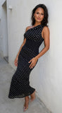 Moneté Polka Dot One Shoulder Maxi Dress Black