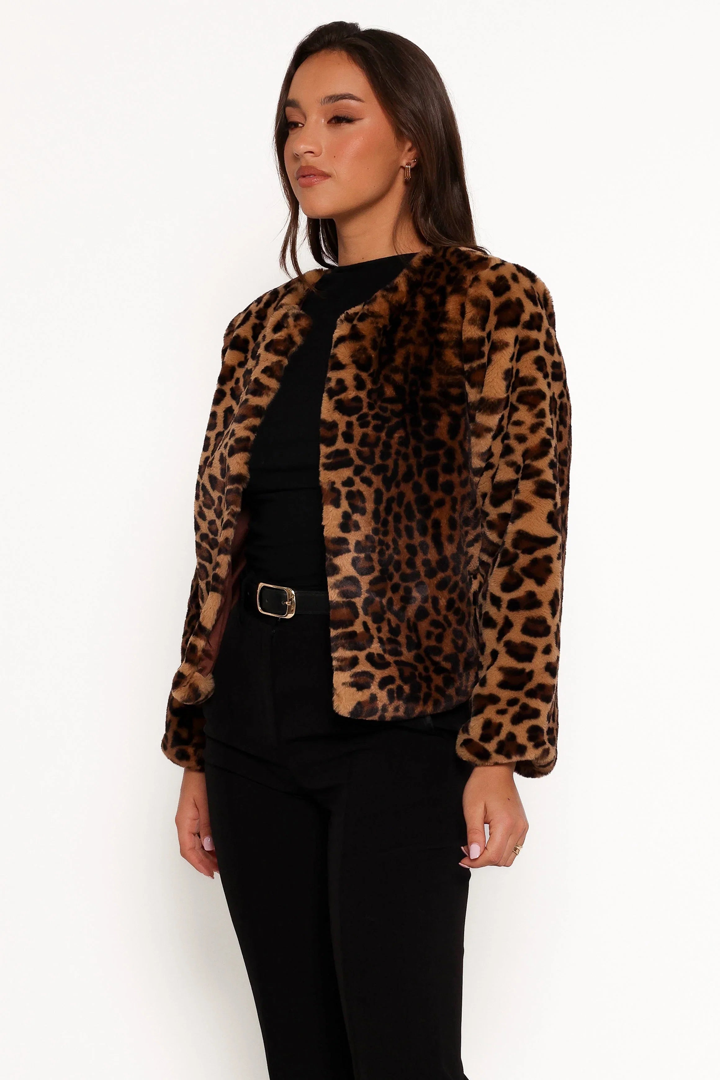 Cassia Faux Fur Leopard Crop Jacket Leopard