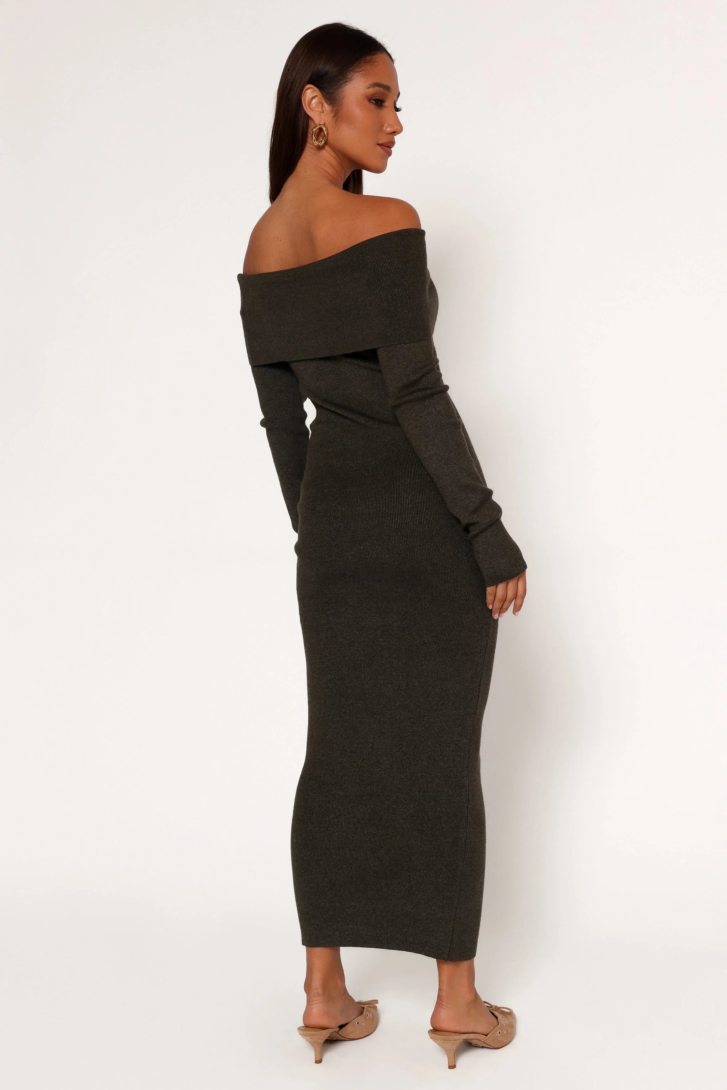 Archie Off The Shoulder Midi Dress Olive