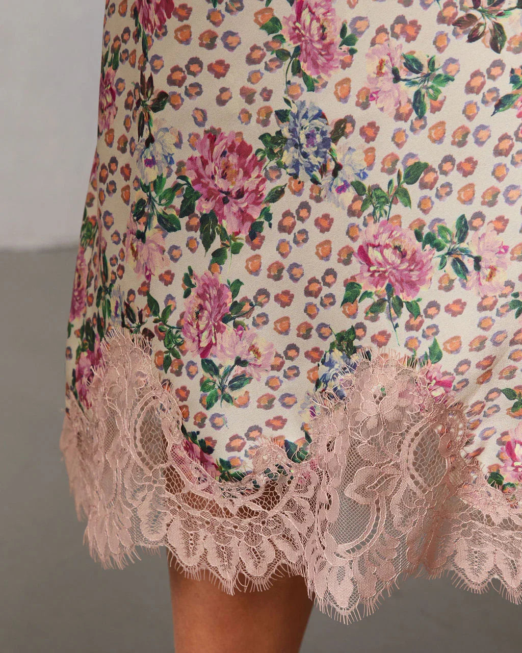 Oleandra Satin Lace Trim Midi Skirt