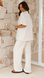 Madian Button Up Shirt and Pants Set Beige