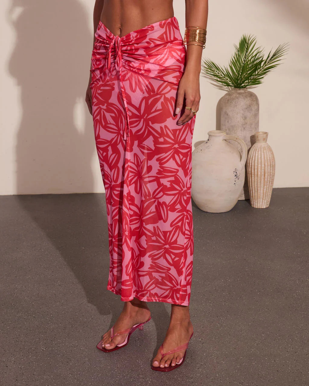 Senelle Floral Print Cover Up Maxi Skirt