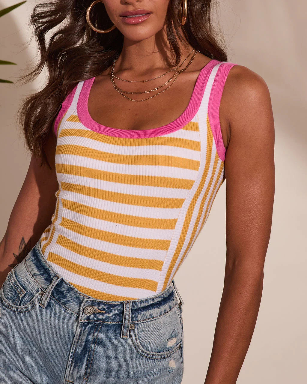 Summer Drift Striped Contrast Trim Tank Top