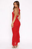 Electric Love Halter Midi Dress Red