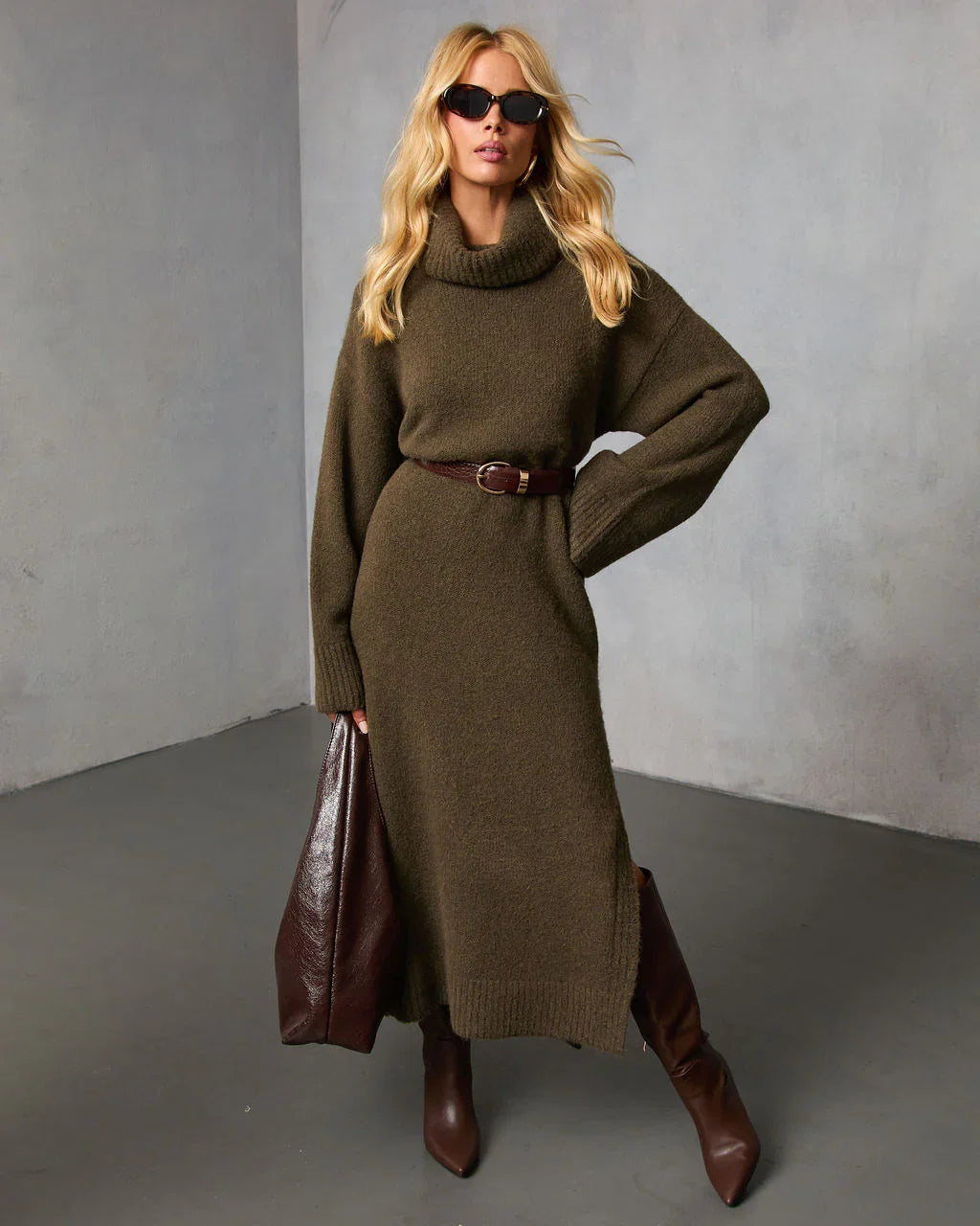 Roselle Turtleneck Midi Sweater Dress