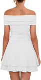 The Shoulder Mini Dress Ruffle Hem Ruched Corset Short Cocktail Party Dresses