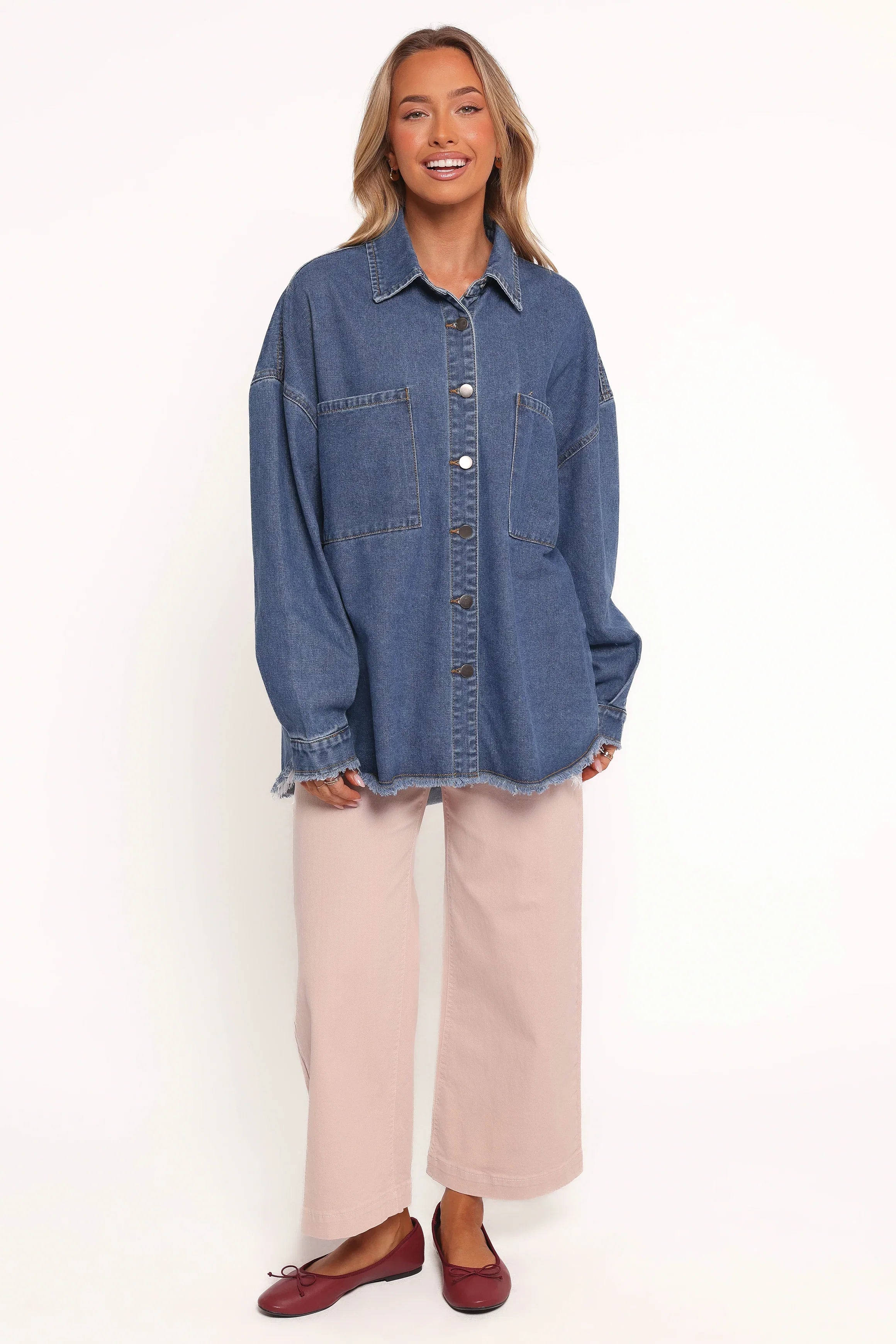 Twiggy Frayed Edge Denim Shacket Denim