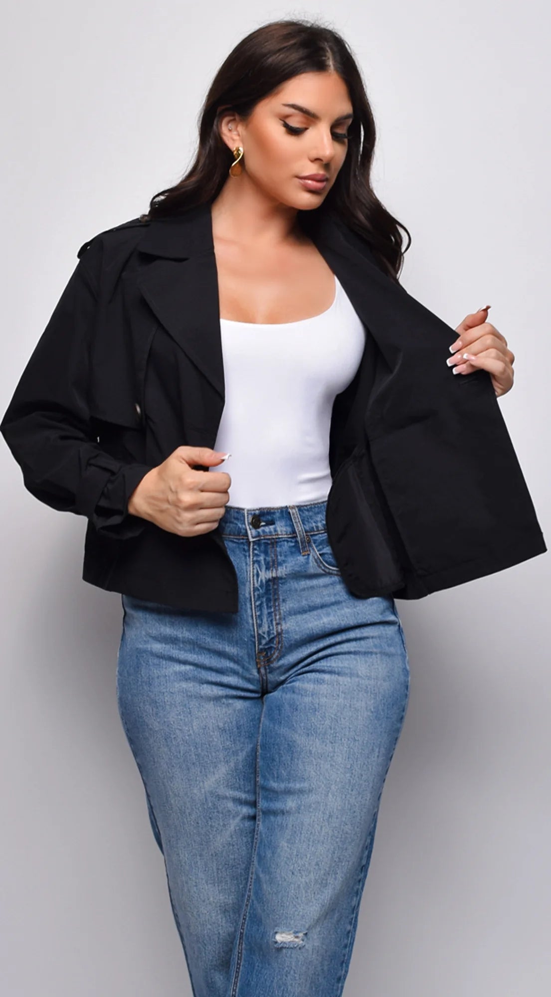 Devin Cropped Trench Jacket Black