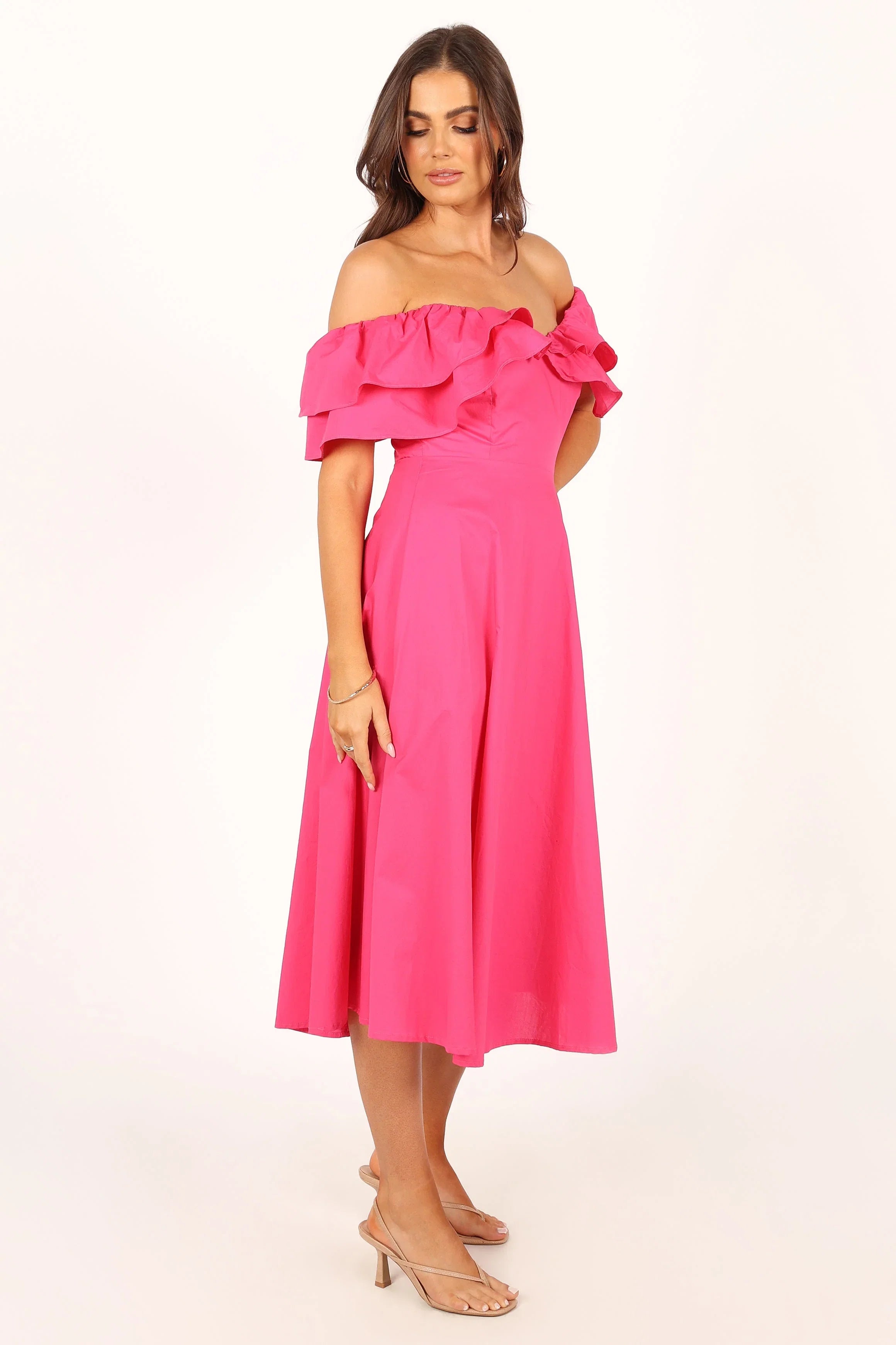 Cabo Frill Sleeve Midi Dress Magenta