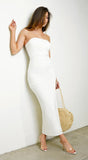 Solene Strapless Drawstring Side Ruched Maxi Dress White