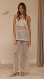 Zarina Sequin Long Line Top and Pants Set Beige