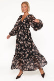 Evian Long Sleeve Maxi Dress Black Floral
