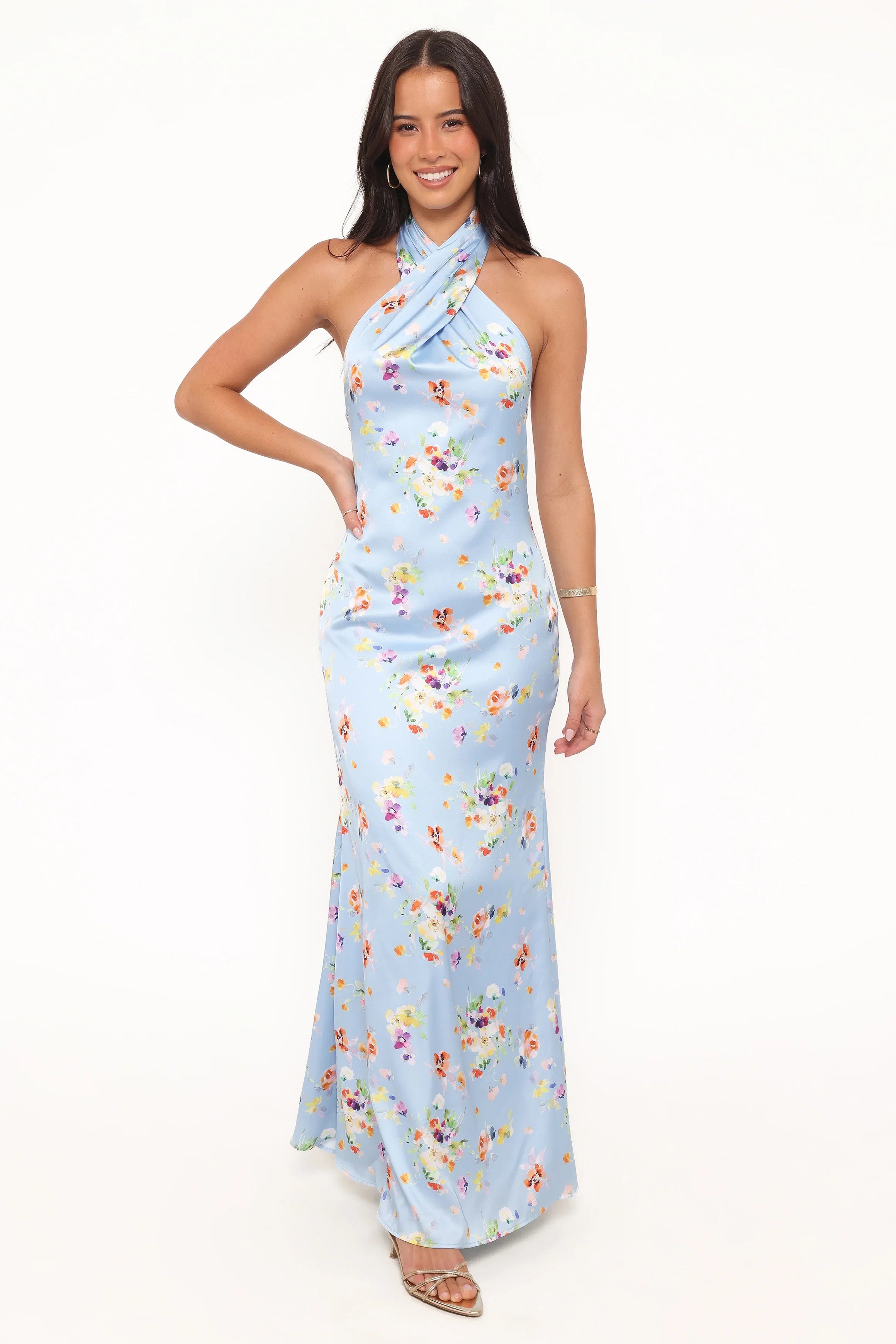 Mila Halterneck Maxi Dress Cornflower Blue Floral