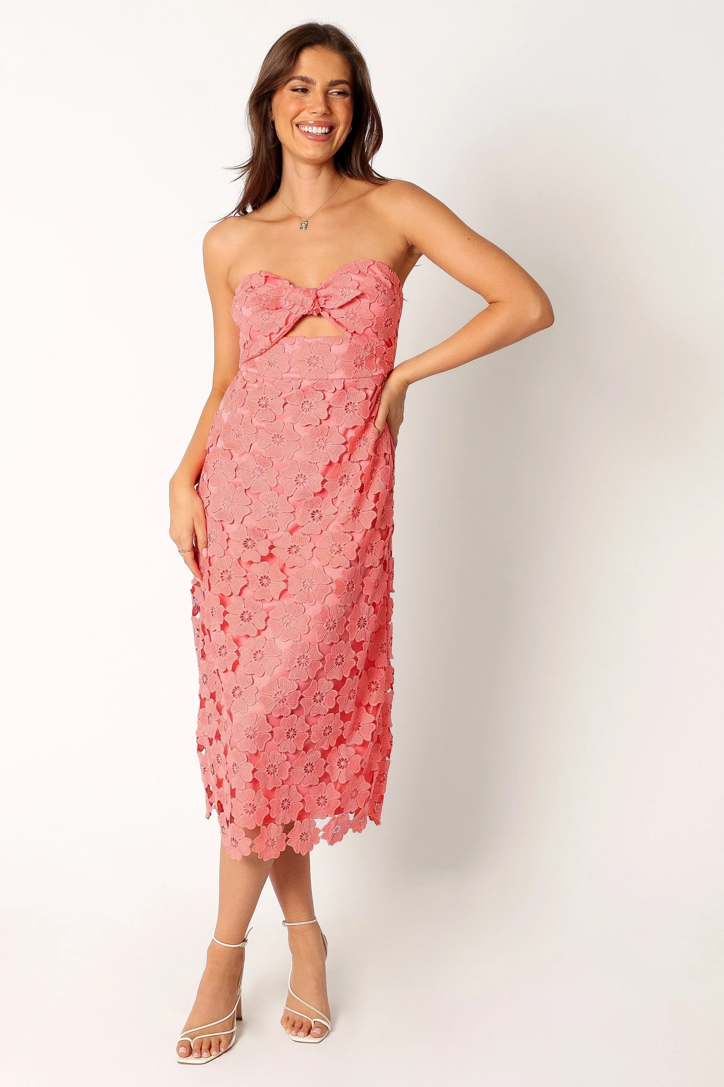 Tyler Strapless Midi Dress Watermelon