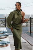 Amelie One Shoulder Midi Dress Olive