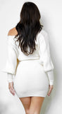 Moscow Off Shoulder Sweater Mini Dress Cream