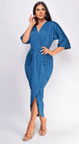 Zelia Venetian Midi Dress Teal Blue
