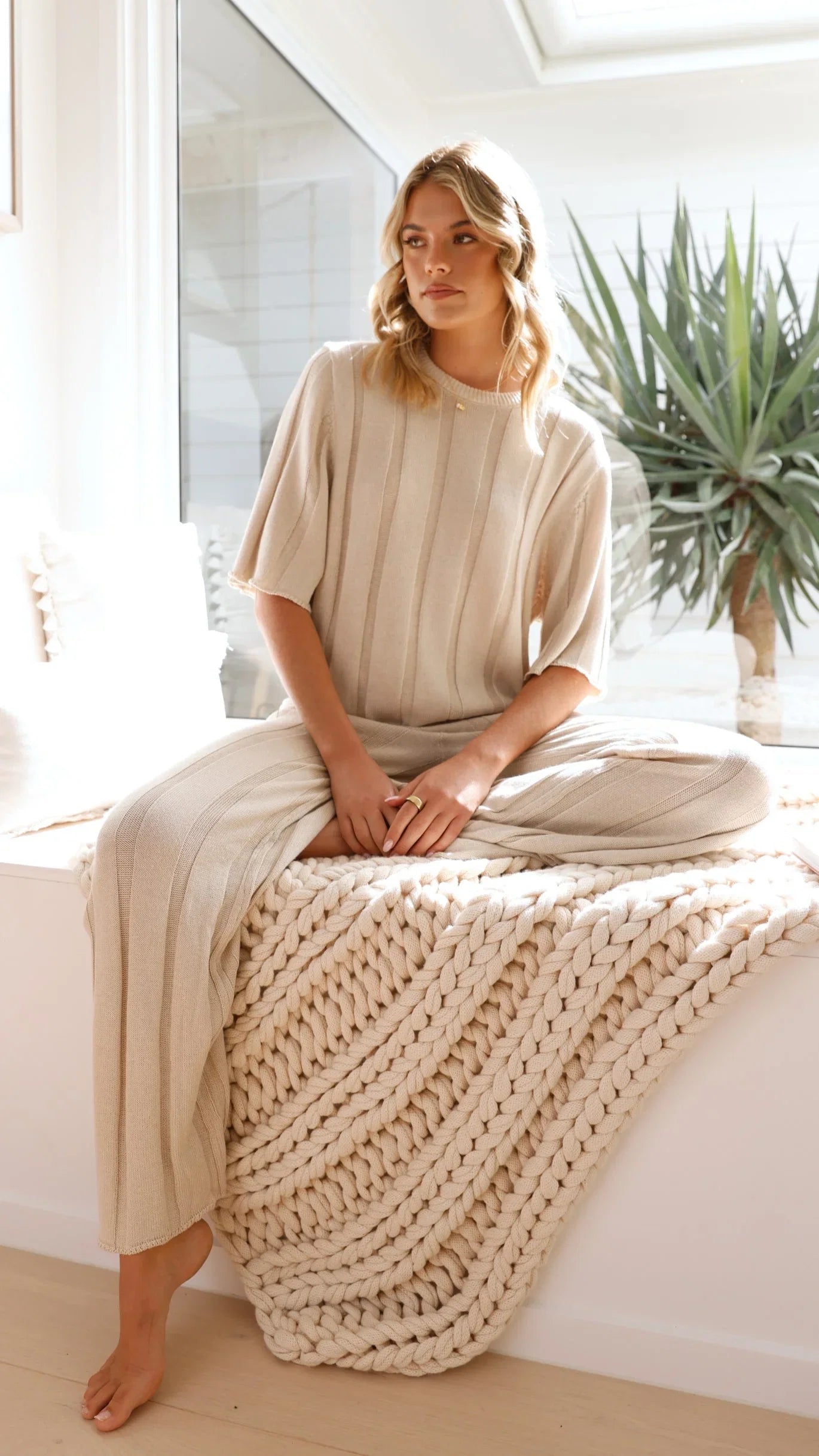 Bayu Knit Pants Cream