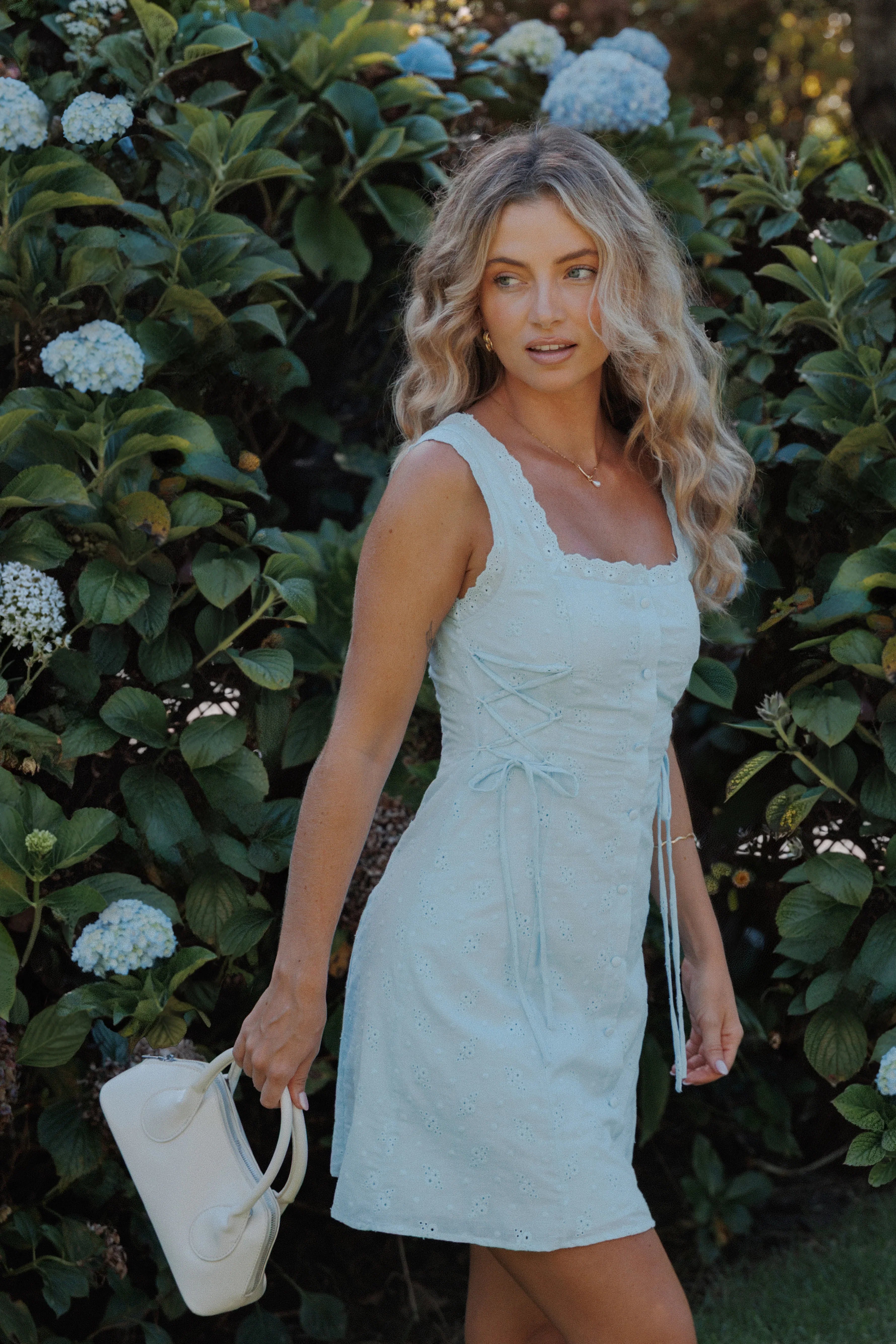 Davida Mini Dress Pale Blue Broderie