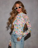 Kathleen Floral Mesh Mockneck Top