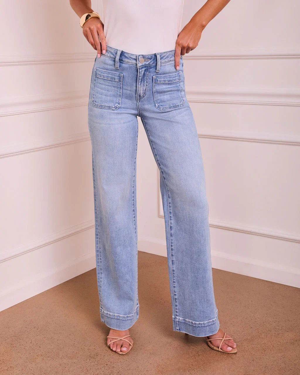 Rugged Charm Stretch High Rise Wide Leg Jeans