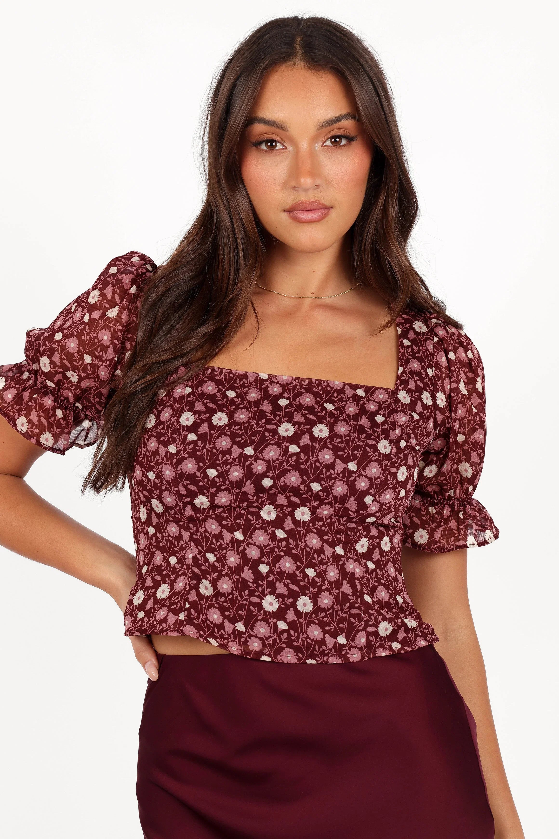 Lucie Top Burgundy Multi