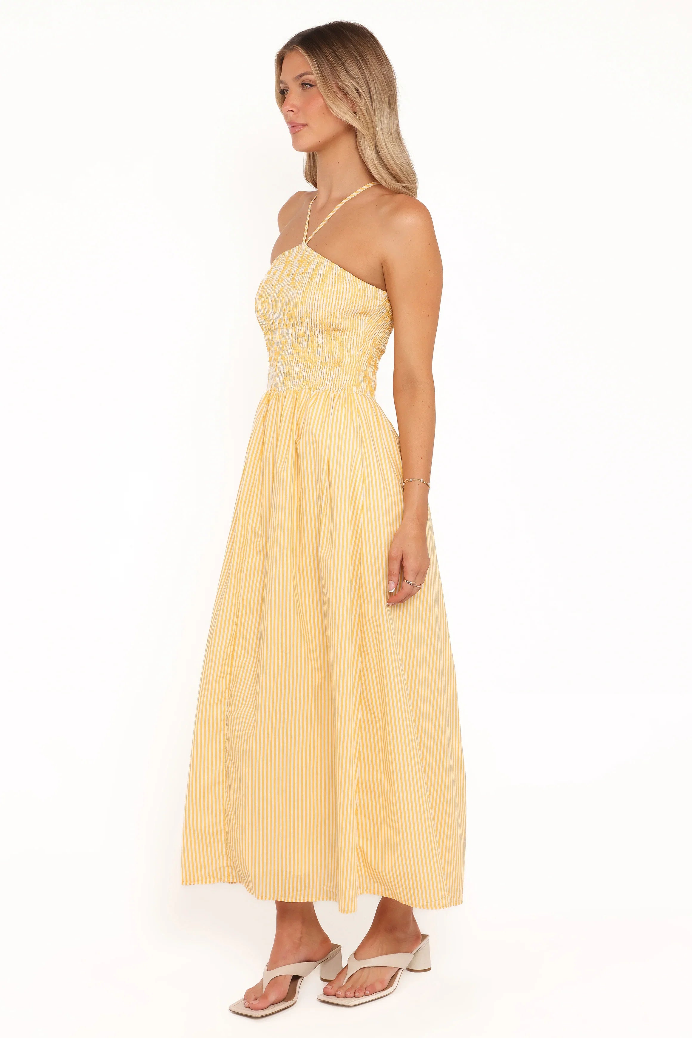 Aviva Smocked Midi Dress Mango Stripe