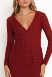 Suzzie Textured Knit Skirt Cardi Set Oxblood