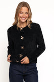Donna Flower Button Cardigan Black