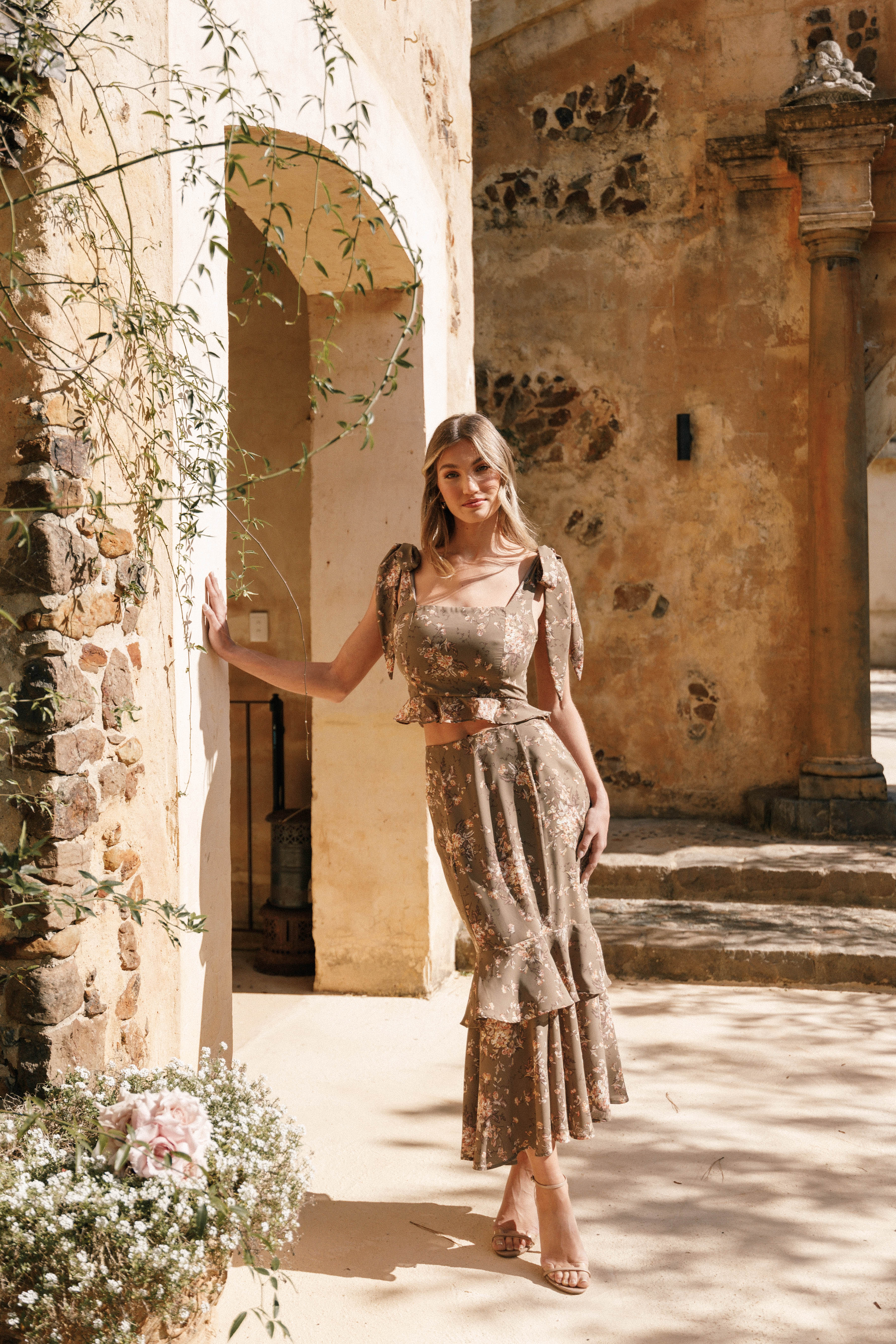 Luna Two Piece Set Olive Print