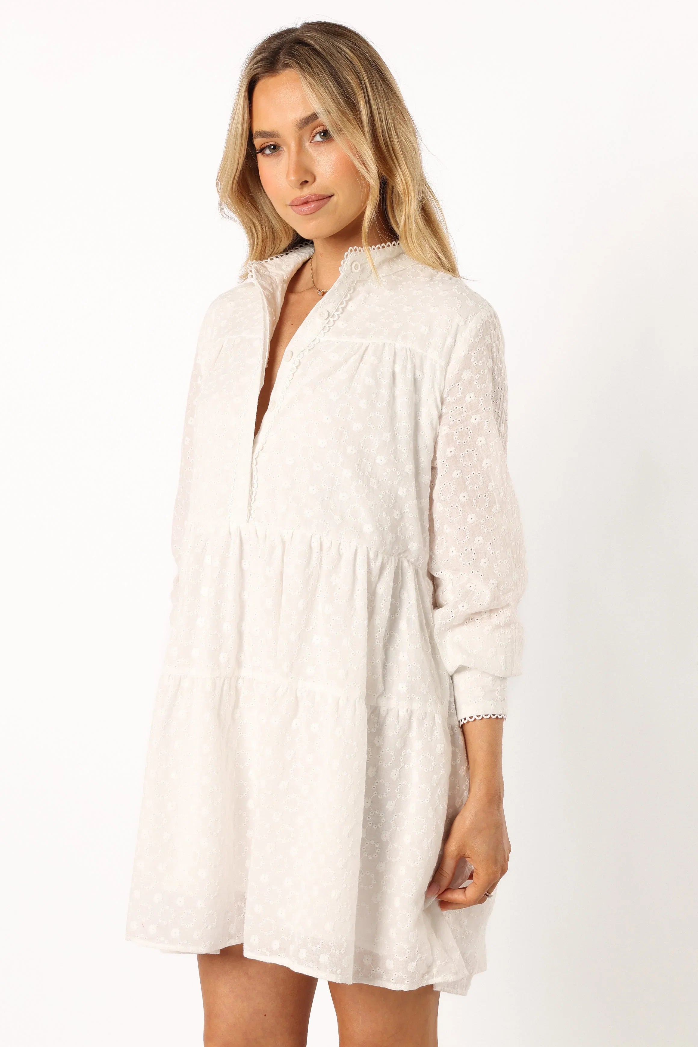 Delia Long Sleeve Mini Dress White
