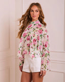 Bloom On Floral Mock Neck Blouse