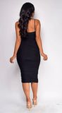 Valery Black Mesh Ruched Midi Dress